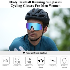 Ukoly Baseball/Running Sunglasses Cycling Glasses For Men Women,Sport Sunglasses HD Lens UV400 Protection TR90 Frame 650 (HD Blue)