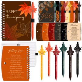 Resurhang 18 Sets Fall Thanksgiving Gifts Including 18 Notebook for Fall Party Favors and 18 Maple Shaped Novelty Pens Happy Friendsgiving Themed Gifts for Coworker Employees