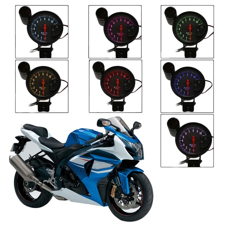 Shkalacar 5 Inch Tachometer Gauge Carbon Fiber 7 Colors Backlight,