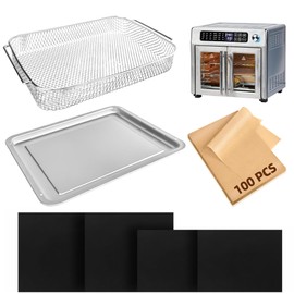 SIUDANGKA Air Fryer Accessories Baking Pans Set Compatible with Emeril Lagasse 26 Qt Extra Large Air Fryer Oven Bakeware Sets with Air Fryer Pan Basket, Parchment Paper Disposable Teflon Mat Airfryer Liners