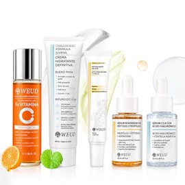 WEUD Skin Care Coreano 5 En 1 Kit, con 1 Crema Hidratante Centella  Tonico 5X Vitamina C Activa  1 Cremas de Ojos Retinal  1 Serum Centella  1 Serum  