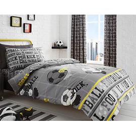 Bedlam - Football - Childrens Duvet Cover Set | Single Bed Size | Grey & Yellow Bedding