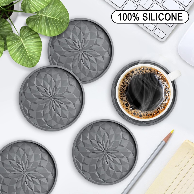 ME.FAN Silicone Coasters with Holder,[6 Pack] Drinking Coasters - Cup