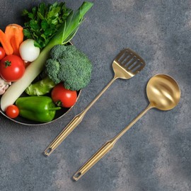 Gold Cooking Utensils Set, Cooking Utensil Set 7 Piece Stainless Steel Heat Resistant Non-stick Kitchen Gadget Tools