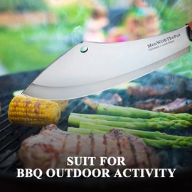 MEN WITH THE POT Meat Cleaver Knife, Hand Forged Ultra Sharp Stainless Steel Butcher Knife with Sheath, Multipurpose Chef Knife for Kitchen Outdoor Cooking Camping BBQ, Gift for Man Women