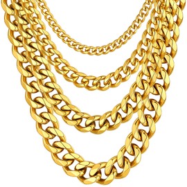 Gold Curb Cuban Chain Necklace 26inch Men's 9mm Heavy Cuban Necklace Golden