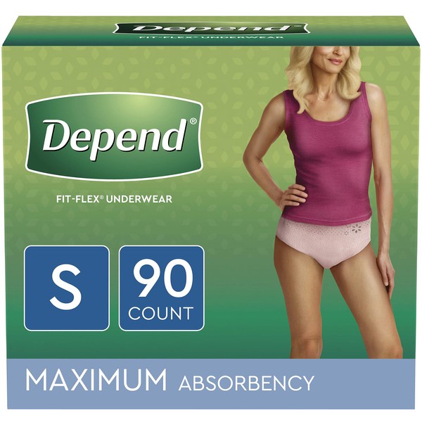 Depend FIT-FLEX Incontinence Underwear for Women, Disposable, Maximum Absorbency, Small, Blush, 90 Count