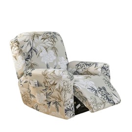 EBETA Armchair Covers Stretch Cover for Relaxing Chair, Complete Chair Protector, 4-Piece Elastic Recliner Chair Covers, Stretch Armchair Cover with Pockets for TV Chair, Lounger, Armchair (Flower)