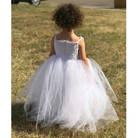 PLwedding Flower Girls Lace Tulle Ball Gowns First Communion Dresses Size 4 White