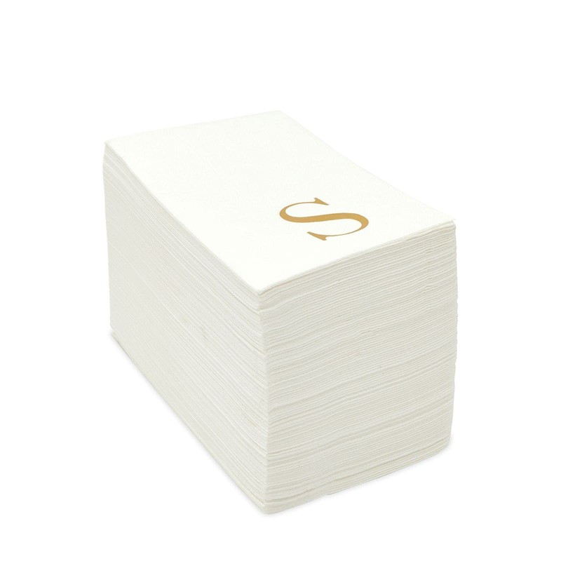 Servilletas de papel de monograma blanco con letra S (4