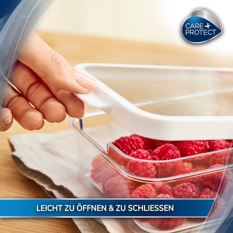 CARE + PROTECT Smart Food Container, Perfectly Stackable, Fridge Organiser,