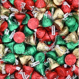 Christmas Milk Chocolates with Almonds 1 LB – Individually Wrapped Holiday Candies in Festive Red, Green & Gold Foils – Bulk Bag for Stocking Stuffers, Candy Bowls, Christmas Parties & Gift Bags