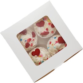 NurGymUp 50 Pack Cupcake Boxes Bulk with Clear Display Window Hold 4 Standard Cupcakes, Disposable Food Grade White Cupcake Carrier Cupcake Container, Perfect for Cupcakes Muffins Cookies Pastries