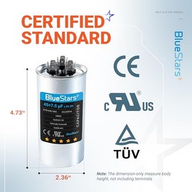 BlueStars 45+7.5 MFD uf 370 o 440 V AC Condensador redondo de doble funcionamiento CBB65A, compatible con acondicionador de aire o condensador de bomba de calor