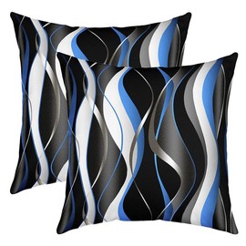 Stripes Blue Black White Throw Pillow Covers 24"x24" Set of 2 Soft Geometric Pillow Cases Cushion Covers For Living Room Bedroom Modern Striped Art Decorative Throw Pillowcases for Sofa Couch Chair