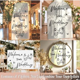 Welcome to Our Wedding Signs Decals Wedding Welcome Sign Selfie Mirror Decals for Wedding Party Supplies DIY A to Z Letters Stickers for Wedding Reception Decorations Mr and Mrs Backdrop Decals(Black)