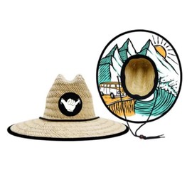 Baby Infant 48cm Lifeguard Hat Straw Beach Cap Brown Palm Patch (Road Trip)