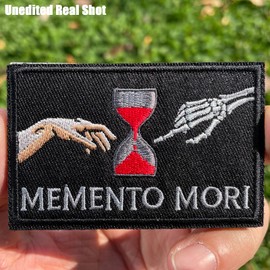 Memento Mori Patch – 2 * 3" Embroidered Tactical Morale Patch with Hook & Loop – Funny Stoic Philosophy Patch for Backpacks, Dog Vests, Jackets, EDC Gear, Patch Wall
