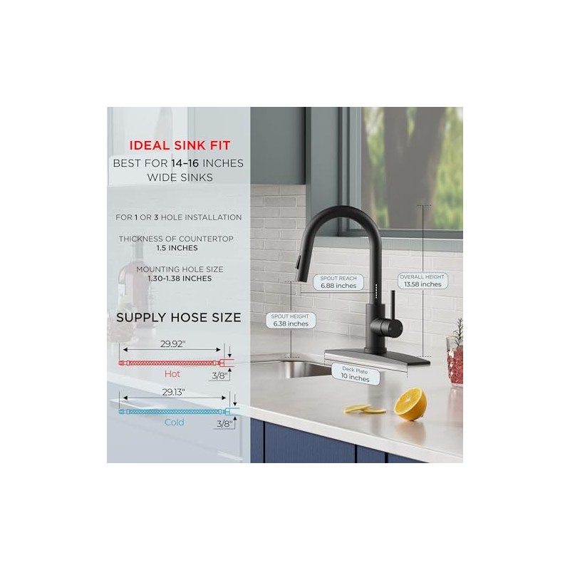 FORIOUS Black Bar Sink Faucet for Kitchen Sink, Modern Single