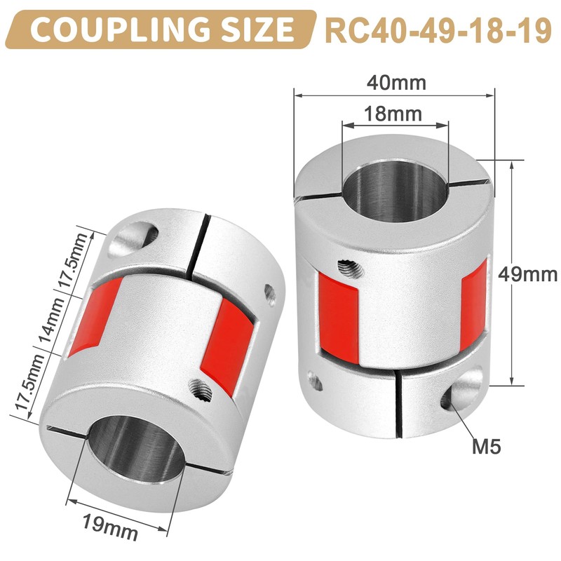 Shaft Coupling 18 mm to 19 mm Bore, L40 x