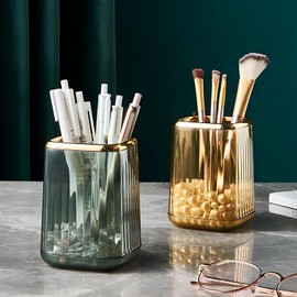 DASITON Organizador de brochas de maquillaje, soporte cuadrado para almacenamiento de brochas de cosméticos, diseño de rayas clásico (verde)