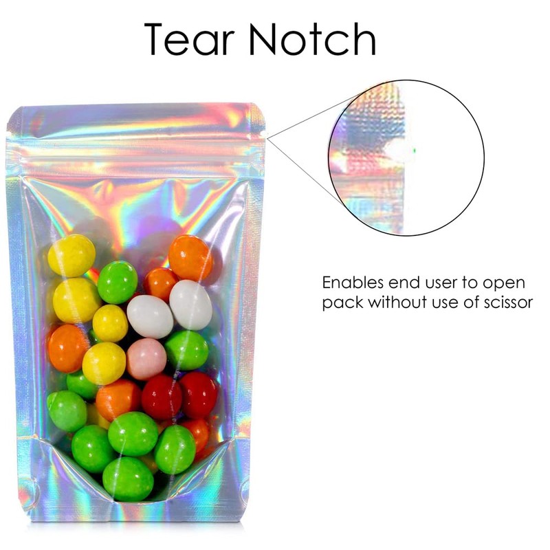 RIGHTPAK One Side Clear Holographic Stand Up Pouches with Resealable