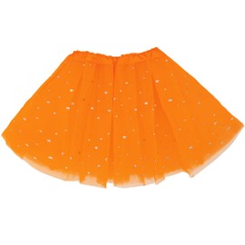 Sparkle Tutu Skirt for Girls, 3 Layered Tulle Sequin Star Princess Skirts Ballet Dance Skorts for Girls Toddler Birthday Holiday Party Dress Up Costume (2-8 Years) Y7ETLPQ (Orange)