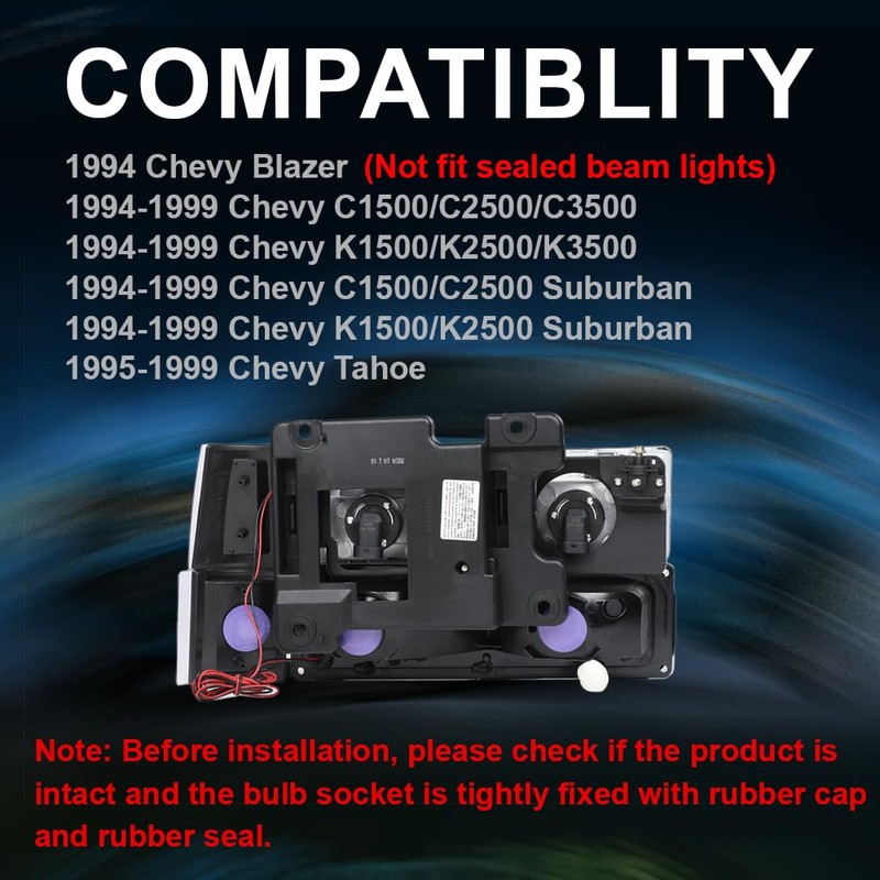 PIT66 Corner Headlight Bumper Lamp w/LED Strip Light,Compatible with 1994-1998
