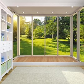 FENDROM Tapestry Green Aesthetic Natural Scenery Window View Wall Tapestries Spring Woodland Grasses Window Scenery Tapestries for Bedroom Living Room Decor