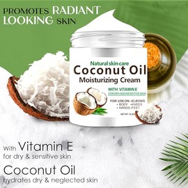 Crema de aceite de coco. Tamaño spa 10.5 oz Crema Hidratante. Aceite de coco para cara, manos, cabello. Hidratación intensa para piel seca