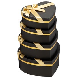 Oairse Black Gift Boxes with Lids for Present Heart Shaped Flower Boxes for Arrangements Set of 4 Floral Gift Boxes with Champagne Bow Tie for Bridesmaid, Proposal, Wedding, Birthday, Baby Showers