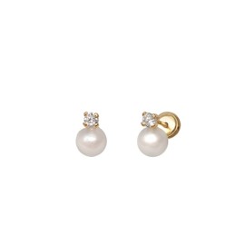 Turmalina by Martina Baby Girl Earrings You and Me Gold Plated 925 Sterling Silver with Stone and Pearl Size 5 x 8 5 x 8 Sterling Silver Pearl, Sterling Silver, Pearl
