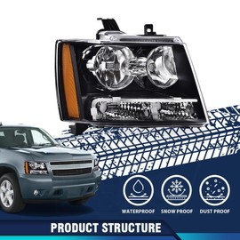 PIT66 Headlights, Compatible with 2007-2014 Chevy Tahoe Suburban/2007-2013 Avalanche Right Passenger Side