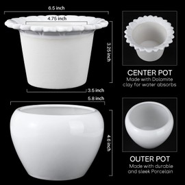 Lovely Ran Self Watering Plant Pot African Violet Pots Ceramic 6.5 * 4.6 * 4 inch White for Indoor Flowers and Plants Simple Plant Self Watering Pot Modern Decor Pots Efficient Absorption Water