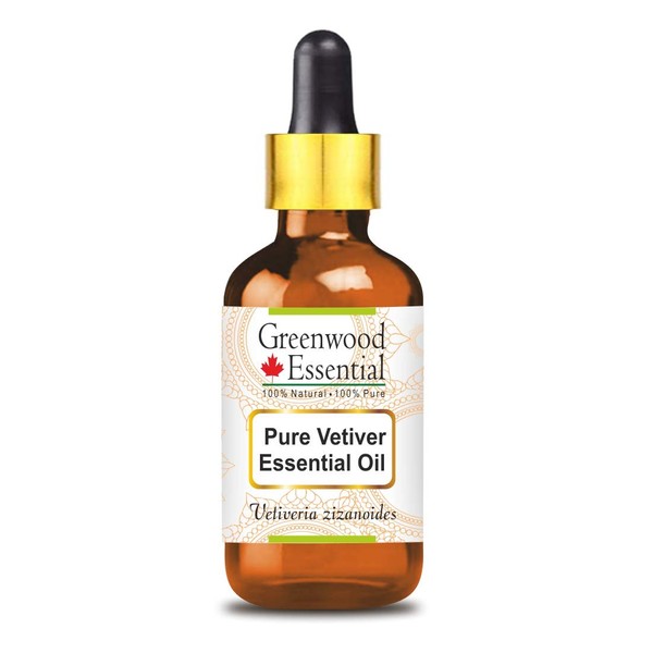 Greenwood Essential Pure Vetiver Essential Oil (Vetiveria Zizanoides) with Glass Dropper Natural Therapeutic Quality Steam Distilled 15 ml (0.50 oz)