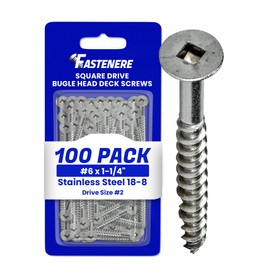 #6 x 1-1/4" Deck Screws 18-8 Stainless Steel, Square Drive, Type 17 Wood Cutting Point, Quantity 100, Size Number 6 x 1-1/4" Long by Fastenere