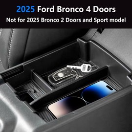 Center Console Organizer for 2025 2026 Ford Bronco 4-Door Accessories, Full Size Console Armrest Box Organizer with Rubber Mats (Not for Manual & 2-Door & Bronco Sport)