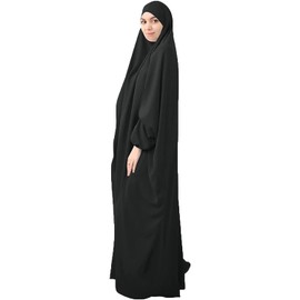 FPOVFPO Vestido de oración musulmana de Abaya sólido de una pieza para mujer, maxi caftán islámico con hiyab Dubai vestido de longitud completa, Negro -, Talla única