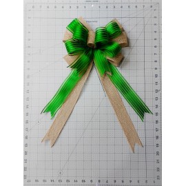 Handmade St Patrick's Day Bow, Green Satin Stripe, Burlap