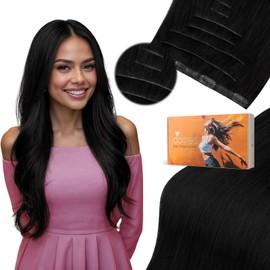 DOORES Seamless Clip in Hair Extensions, Jet Black 120g 7pcs 20 Inch, Genius Hair Extensions Clip ins with Skin Weft Remy Straight Weft for Women