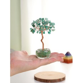 Jovivi Small Green Aventurine Crystal Tree, Natural Crystal Healing Stones Tree Glass Bowl Base Gemstone Money Trees Feng Shui Good Luck Home Desk Decor