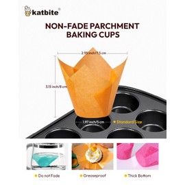 Katbite 200pcs Tulip Cupcake Cases, Standard Muffin Liners, Disposable Baking Cups for Parties, Birthdays, Greaseproof Muffin Cups in Yellow, Orange, Red, Green