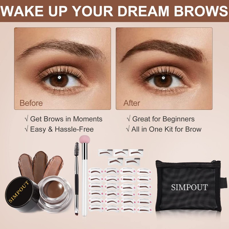 Eyebrow Stamp Stencil Kit for Beginner - Simpout Eye Brow