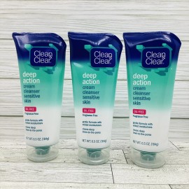 CLEAN & CLEAR 3 Pack Clean & Clear Oil-Free Deep Action Cream Cleanser Sensitive, 6.5 oz Each