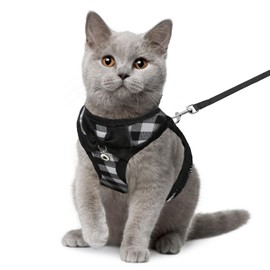 Cat Leashes and Harnesses for Walking,Breathable Soft Kittens Vest for Cats Dogs, Kitten Harness Escape Proof with Bell and Bow-Knot Decoration Christmas(M, Black-White)