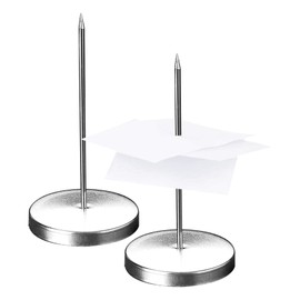 2 Pcs Metal Receipt Spikes, Silver Paper Memo Holder, Straight Rod Bill Spike with Round Base, Safe & Durable, Ideal for Restaurant, Kitchen, Hotel, Office