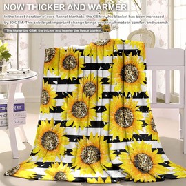 Sunflower Stripe Blanket Kids Throw Blankets for Couch Sofa Travel Camping, 50''x40'' Soft Warm Flannel Fleece Throw Blanket for Girls Boys Baby Toddler