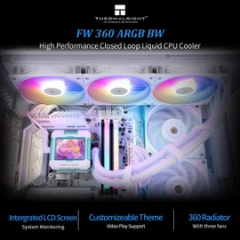 Thermalright FW360 Black ARGB BW CPU AIO Cooler,PC 360 Specification Water Cooler System,IPS LCD Screen with 320x240 Resolution,for AM5&Intel LGA1700/1851,CPU Cooler Comes with 2.4-inch LCD Display
