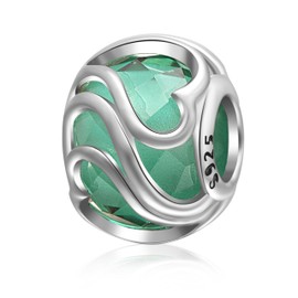 Heart Murano Glass Charms 925 Sterling Silver Radiant Love Crystal Beads Fits European Bracelet, Sterling Silver