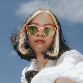 2020 VentiVenti Sunglasses For Women Men Acetate Square Frame Polarized Lens For Summer Vacation Transparent Red/Green